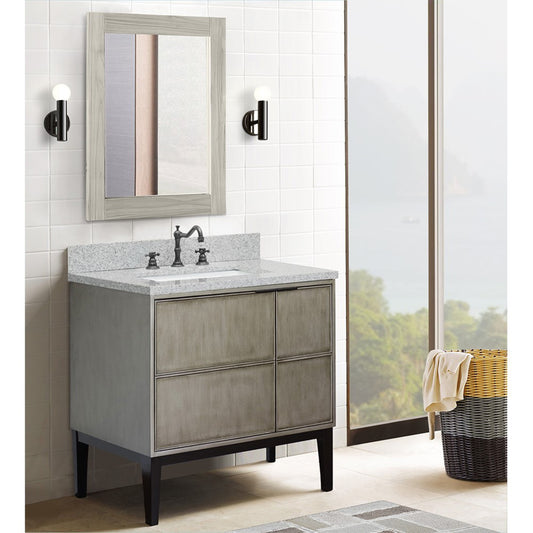 37" Single vanity in Linen Brown finish with Gray granite top and rectangle sink