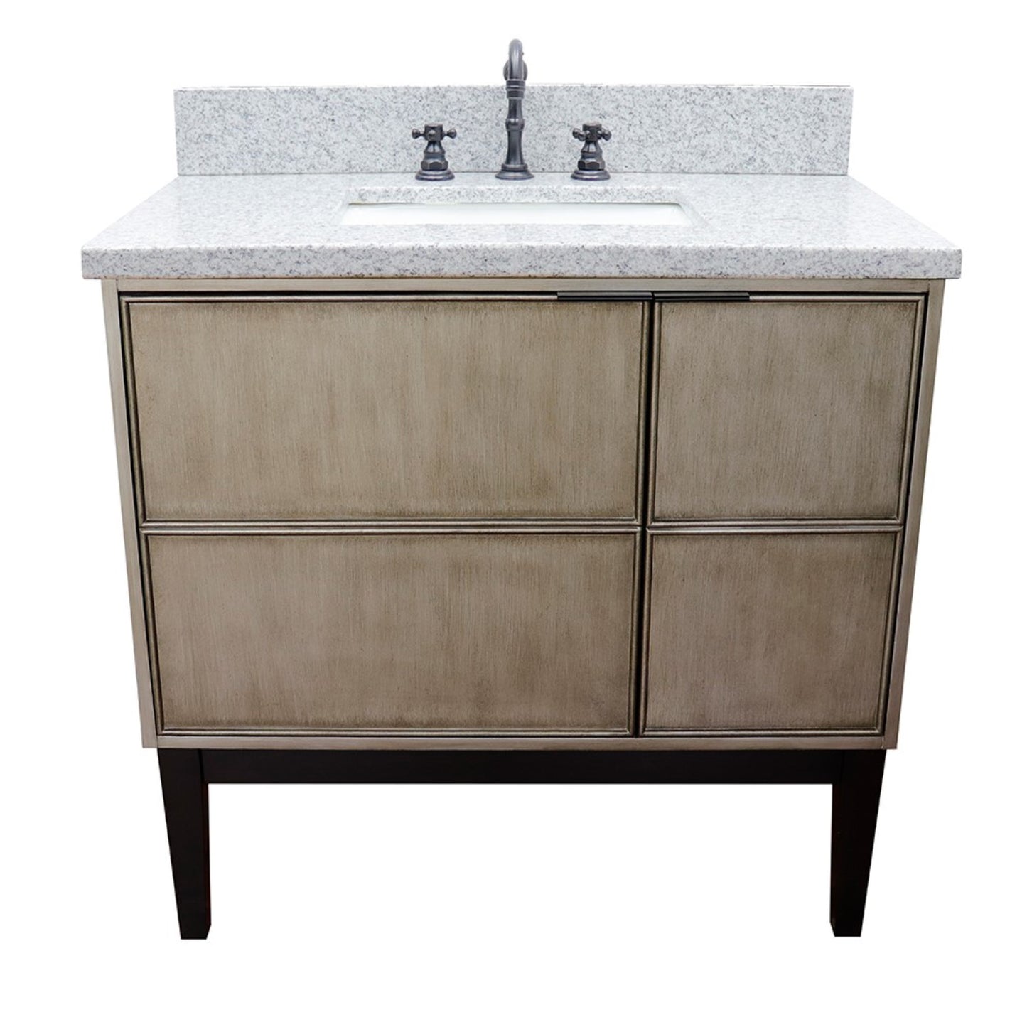 37" Single vanity in Linen Brown finish with Gray granite top and rectangle sink