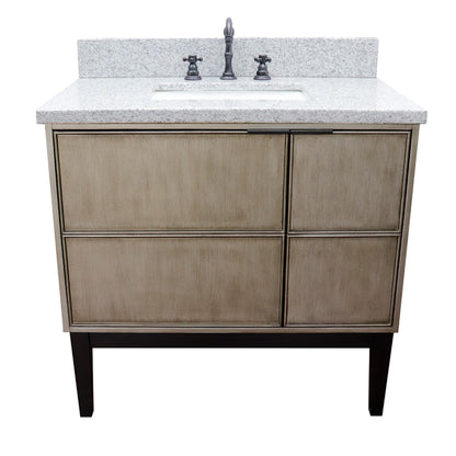 37" Single vanity in Linen Brown finish with Gray granite top and rectangle sink