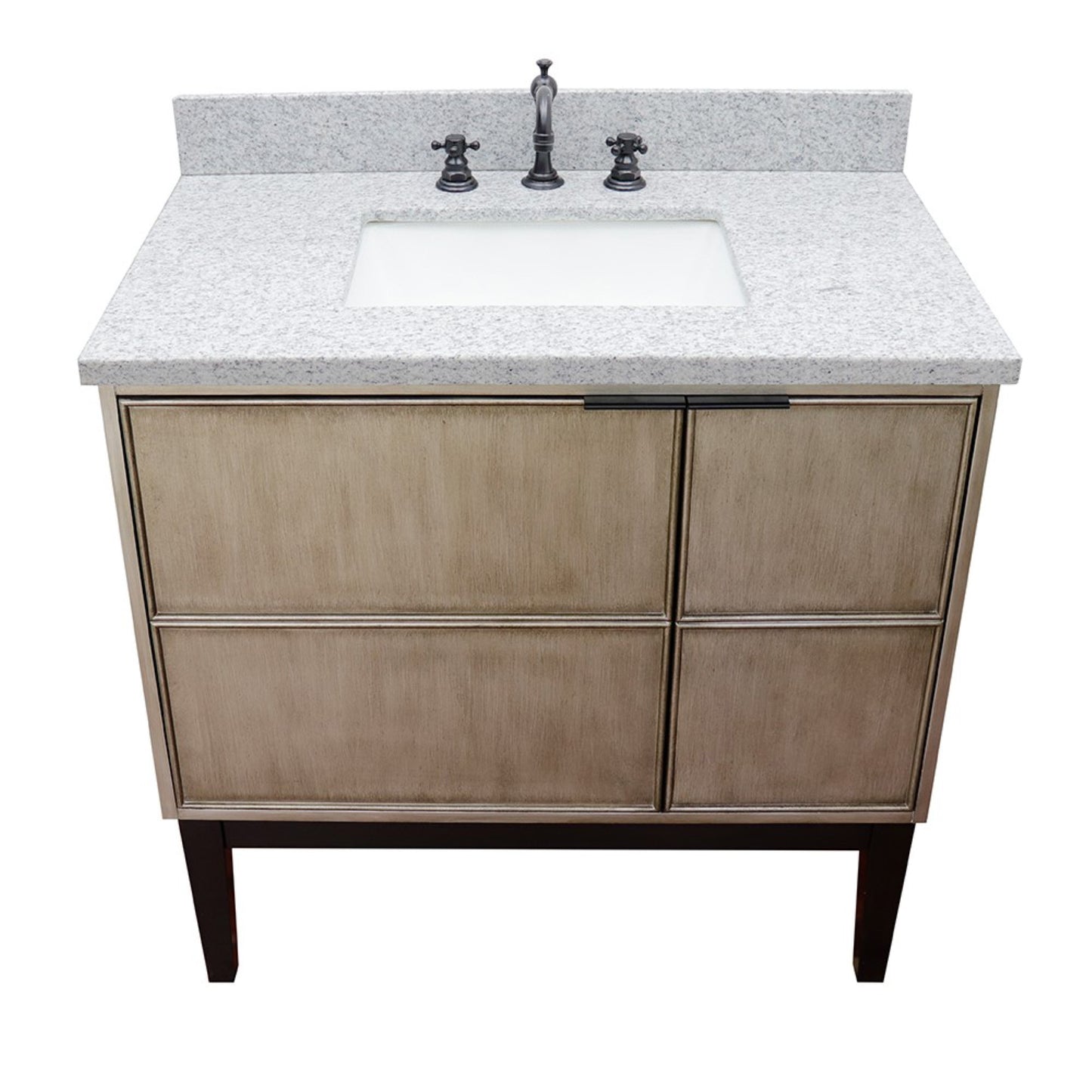 37" Single vanity in Linen Brown finish with Gray granite top and rectangle sink