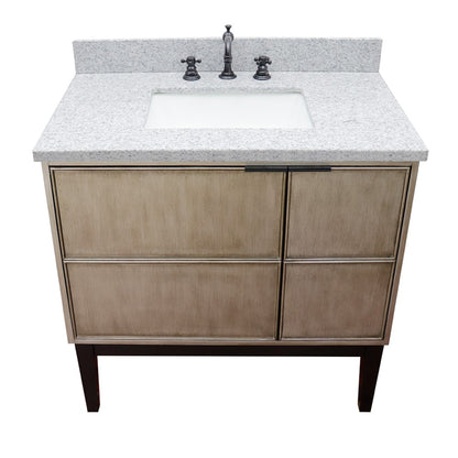 37" Single vanity in Linen Brown finish with Gray granite top and rectangle sink