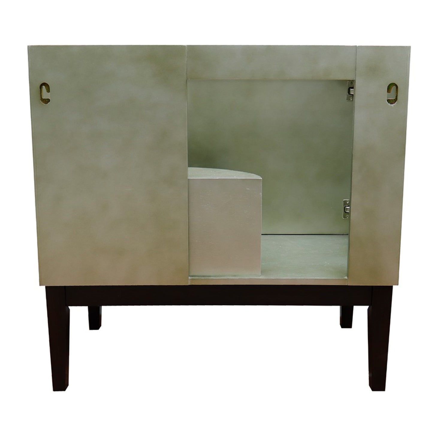 37" Single vanity in Linen Brown finish with White engineered stone top and oval sink
