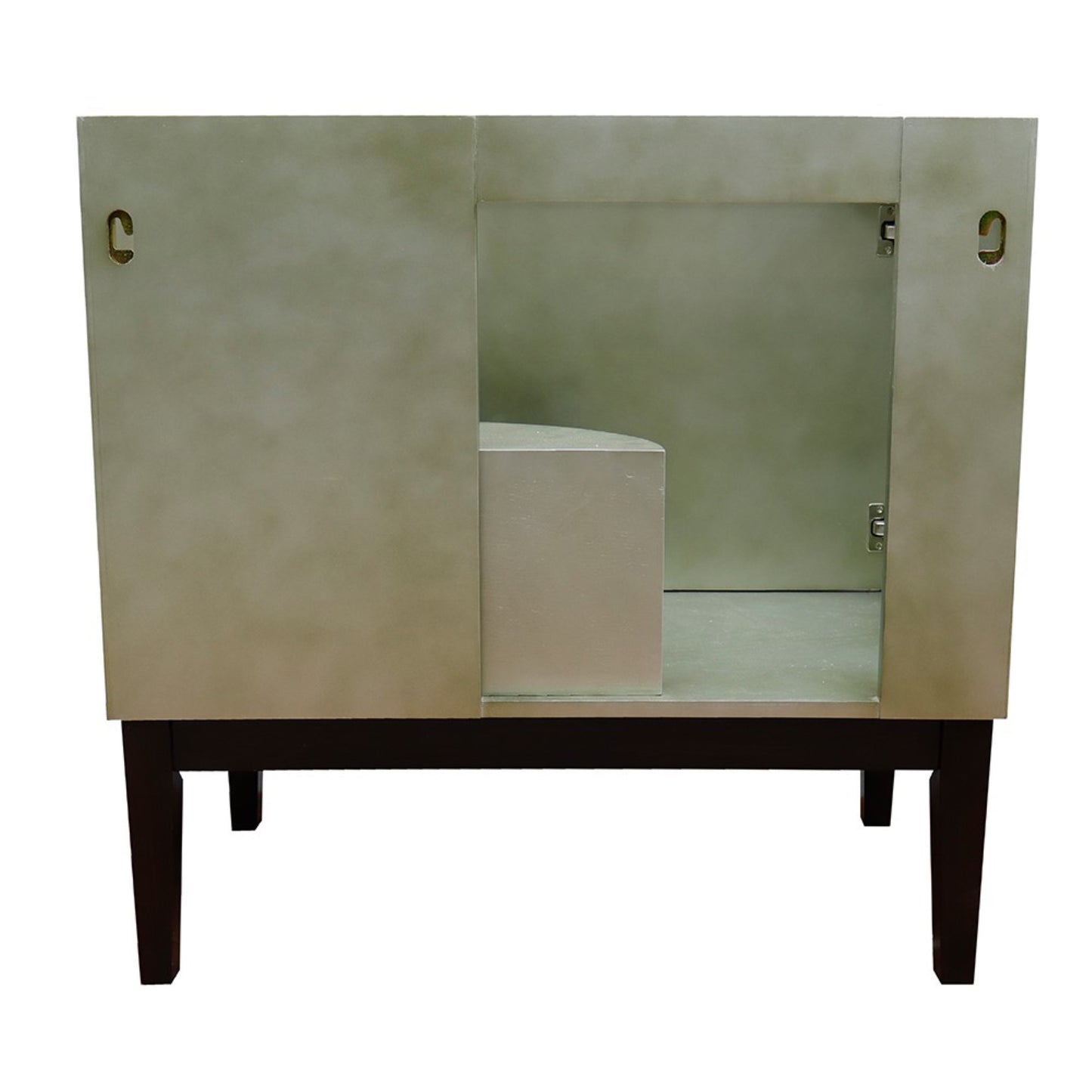 37" Single vanity in Linen Brown finish with White engineered stone top and rectangle sink