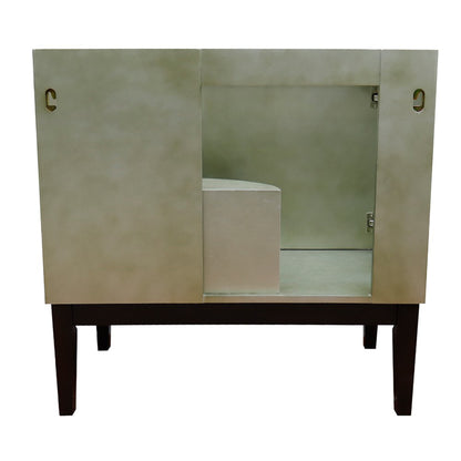 37" Single vanity in Linen Brown finish with White engineered stone top and rectangle sink