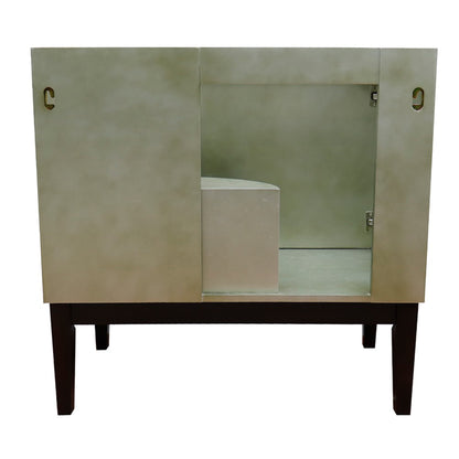 37" Single vanity in Linen Brown finish with White Carrara top and oval sink