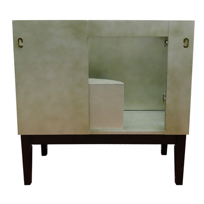 37" Single vanity in Linen Brown finish with White Carrara top and round sink
