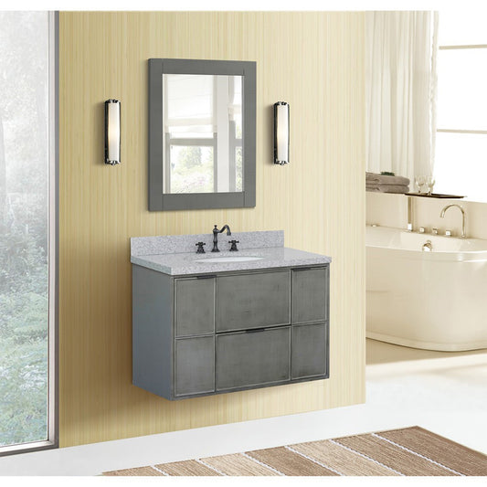37" Single wall mount vanity in Linen Gray finish with Gray granite top and oval sink