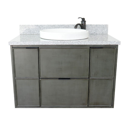 37" Single wall mount vanity in Linen Gray finish with Gray granite top and round sink