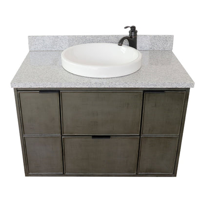 37" Single wall mount vanity in Linen Gray finish with Gray granite top and round sink