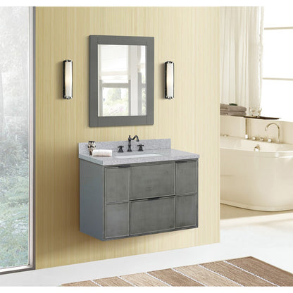 37" Single wall mount vanity in Linen Gray finish with Gray granite top and rectangle sink