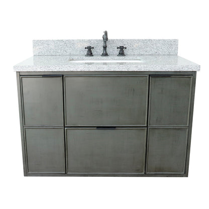 37" Single wall mount vanity in Linen Gray finish with Gray granite top and rectangle sink