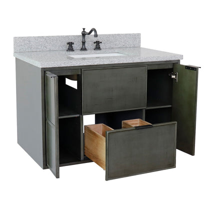 37" Single wall mount vanity in Linen Gray finish with Gray granite top and rectangle sink