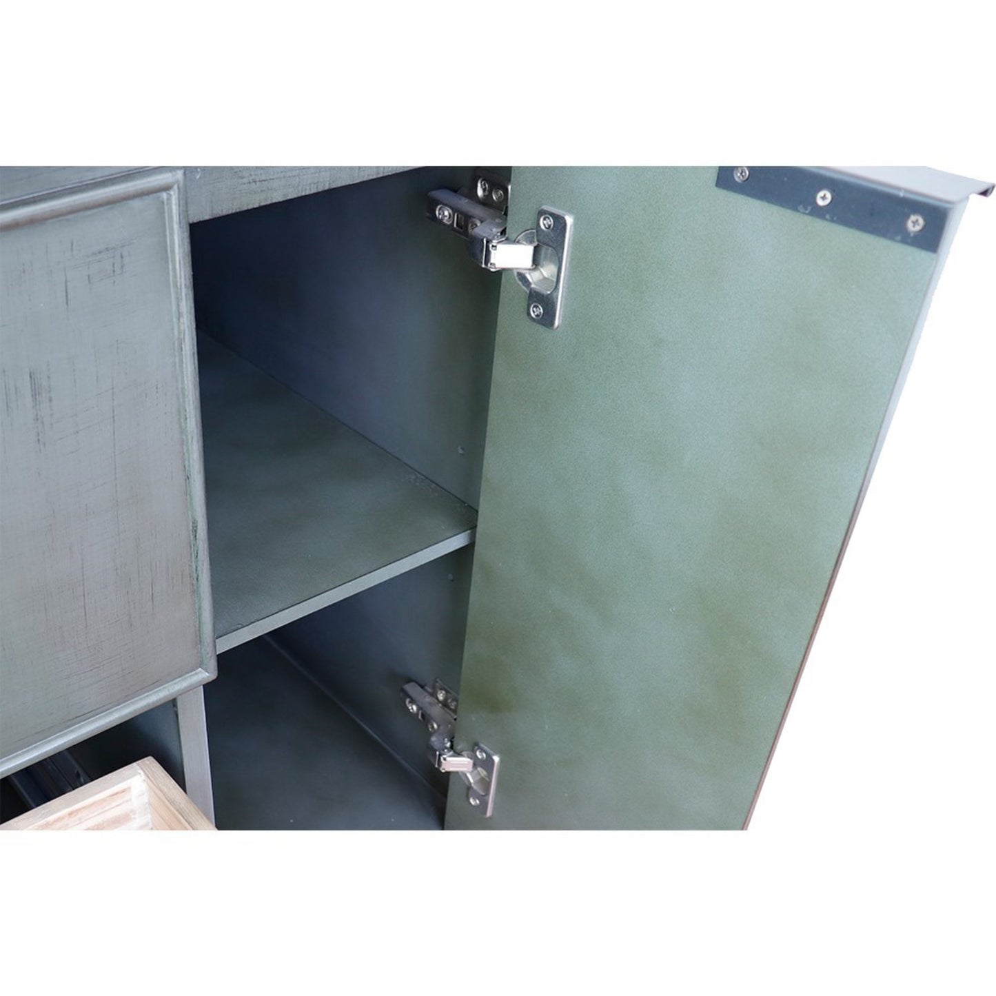 37" Single wall mount vanity in Linen Gray finish with Gray granite top and rectangle sink