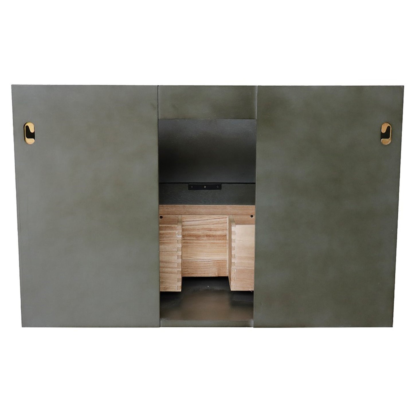 37" Single wall mount vanity in Linen Gray finish with White engineered stone top and round sink