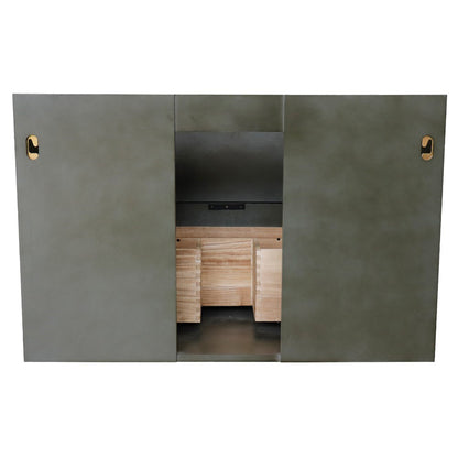 37" Single wall mount vanity in Linen Gray finish with White engineered stone top and round sink