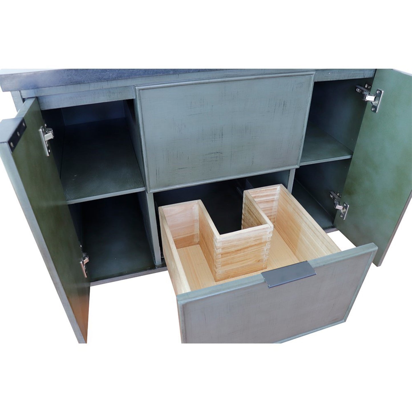37" Single wall mount vanity in Linen Gray finish with White engineered stone top and rectangle sink