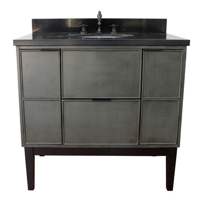 37" Single vanity in Linen Gray finish with Black Galaxy top and oval sink