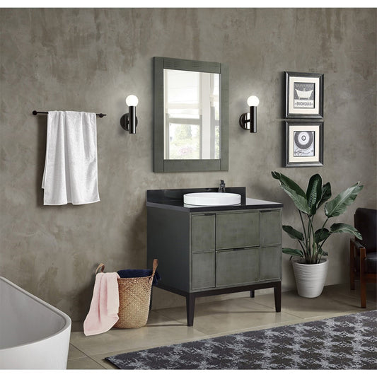 37" Single vanity in Linen Gray finish with Black Galaxy top and round sink