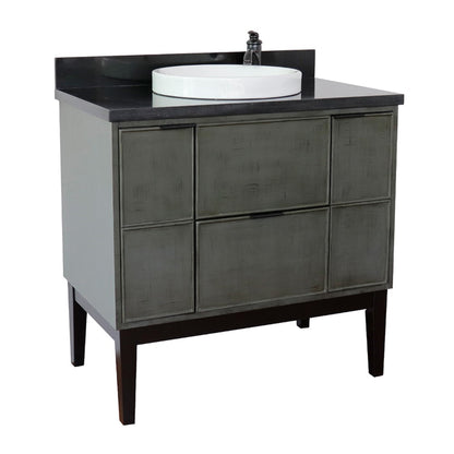 37" Single vanity in Linen Gray finish with Black Galaxy top and round sink