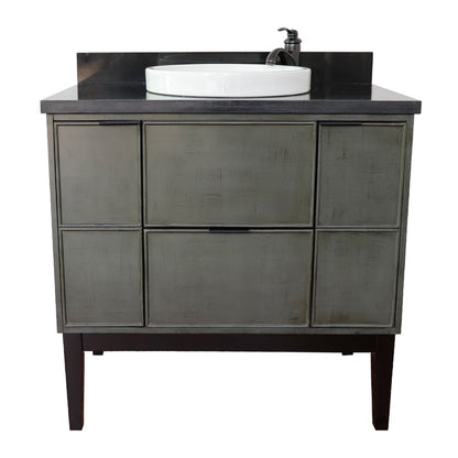 37" Single vanity in Linen Gray finish with Black Galaxy top and round sink