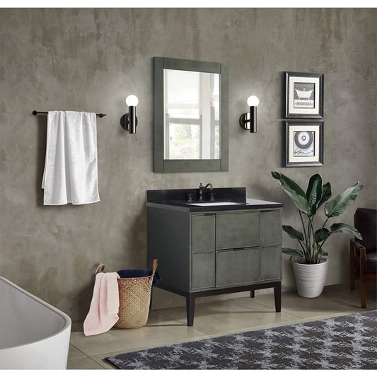 37" Single vanity in Linen Gray finish with Black Galaxy top and rectangle sink
