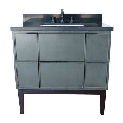 37" Single vanity in Linen Gray finish with Black Galaxy top and rectangle sink