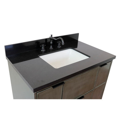 37" Single vanity in Linen Gray finish with Black Galaxy top and rectangle sink