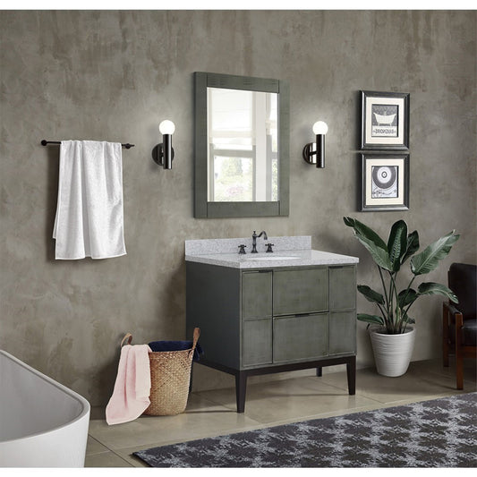 37" Single vanity in Linen Gray finish with Gray granite top and oval sink
