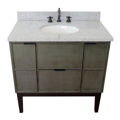 37" Single vanity in Linen Gray finish with Gray granite top and oval sink