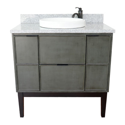 37" Single vanity in Linen Gray finish with Gray granite top and round sink