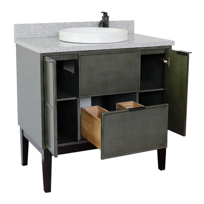 37" Single vanity in Linen Gray finish with Gray granite top and round sink