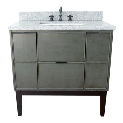 37" Single vanity in Linen Gray finish with Gray granite top and rectangle sink