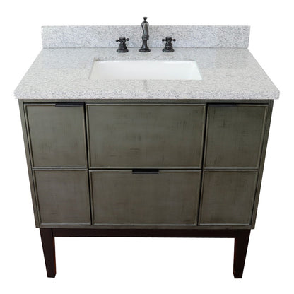 37" Single vanity in Linen Gray finish with Gray granite top and rectangle sink