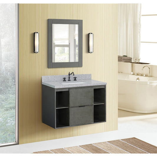 37" Single wall mount vanity in Linen Gray finish with Gray granite top and rectangle sink