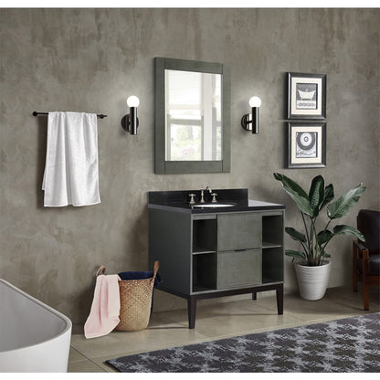 37" Single vanity in Linen Gray finish with Black Galaxy top and oval sink