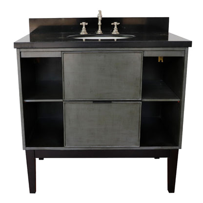 37" Single vanity in Linen Gray finish with Black Galaxy top and oval sink