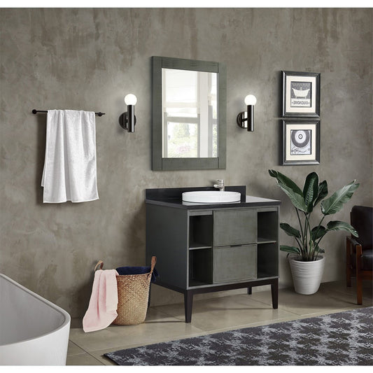 37" Single vanity in Linen Gray finish with Black Galaxy top and round sink