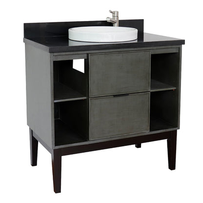 37" Single vanity in Linen Gray finish with Black Galaxy top and round sink