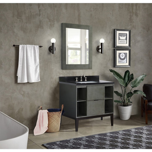 37" Single vanity in Linen Gray finish with Black Galaxy top and rectangle sink