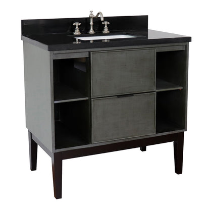 37" Single vanity in Linen Gray finish with Black Galaxy top and rectangle sink