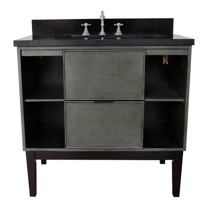 37" Single vanity in Linen Gray finish with Black Galaxy top and rectangle sink