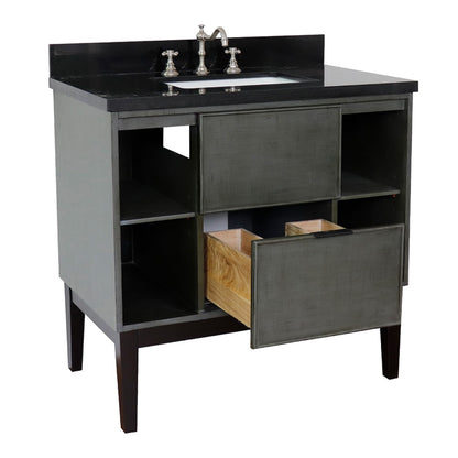 37" Single vanity in Linen Gray finish with Black Galaxy top and rectangle sink