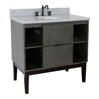37" Single vanity in Linen Gray finish with Gray granite top and oval sink