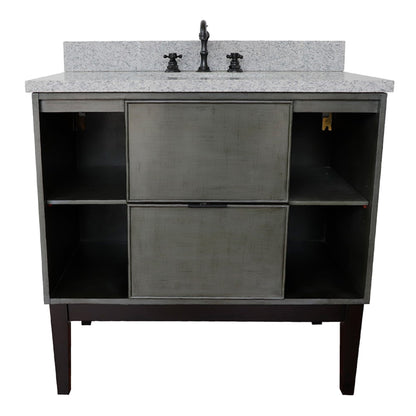 37" Single vanity in Linen Gray finish with Gray granite top and oval sink