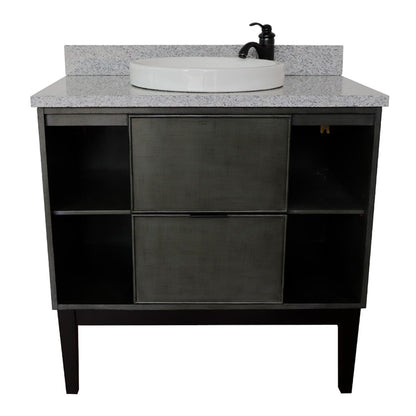 37" Single vanity in Linen Gray finish with Gray granite top and round sink