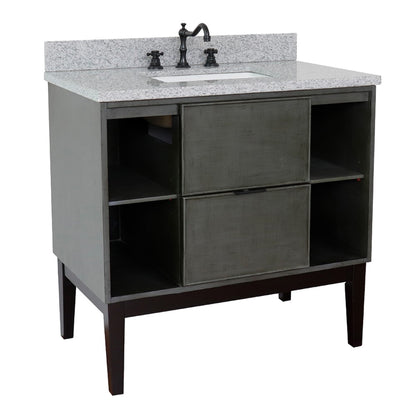 37" Single vanity in Linen Gray finish with Gray granite top and rectangle sink