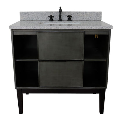 37" Single vanity in Linen Gray finish with Gray granite top and rectangle sink