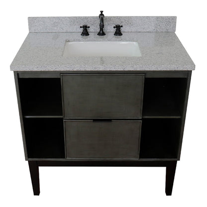 37" Single vanity in Linen Gray finish with Gray granite top and rectangle sink
