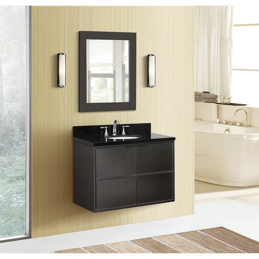 37" Single wall mount vanity in Cappuccino finish with Black Galaxy top and oval sink
