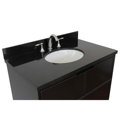 37" Single wall mount vanity in Cappuccino finish with Black Galaxy top and oval sink